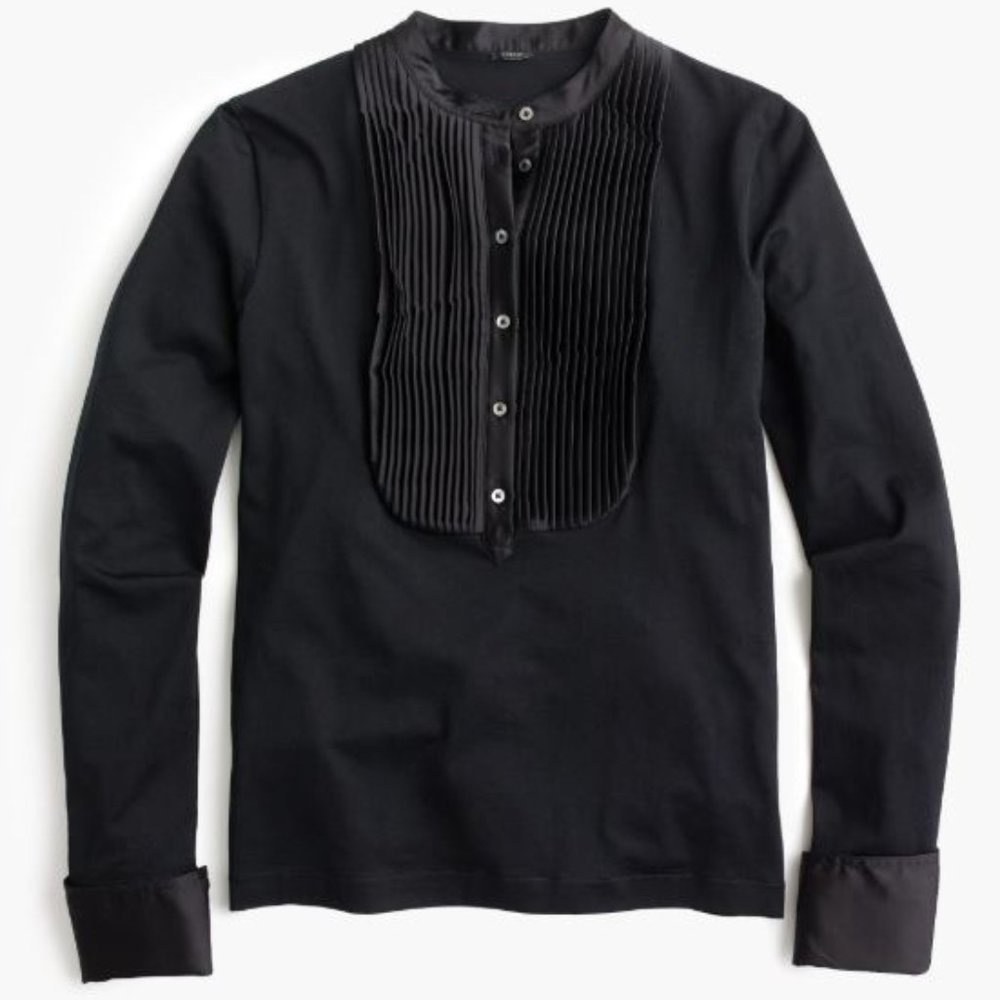 J Crew Tuxedo Bib Front Pintuck Long Sleeve Tee XL